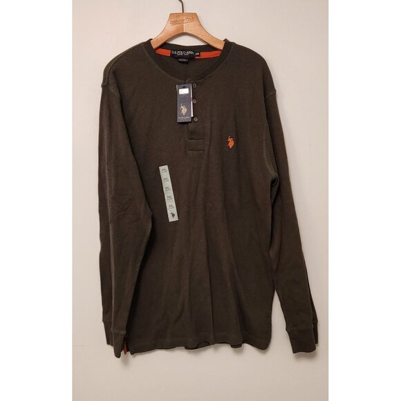 US Polo Association Thermal Top 1/4 Button Long Sleeve Mens XXL Dark Olive NEW - Picture 14 of 14